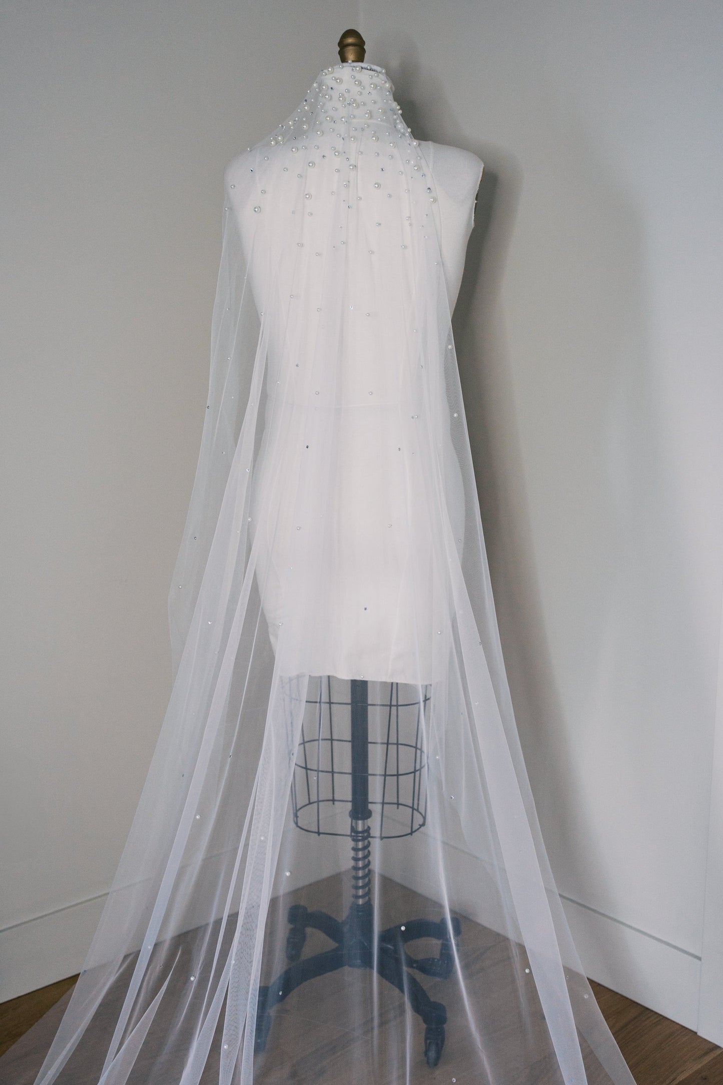 Daisy Cascading Pearl & Rhinestone Veil with Comb