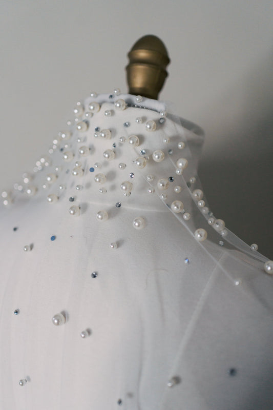 Daisy Cascading Pearl & Rhinestone Veil with Comb