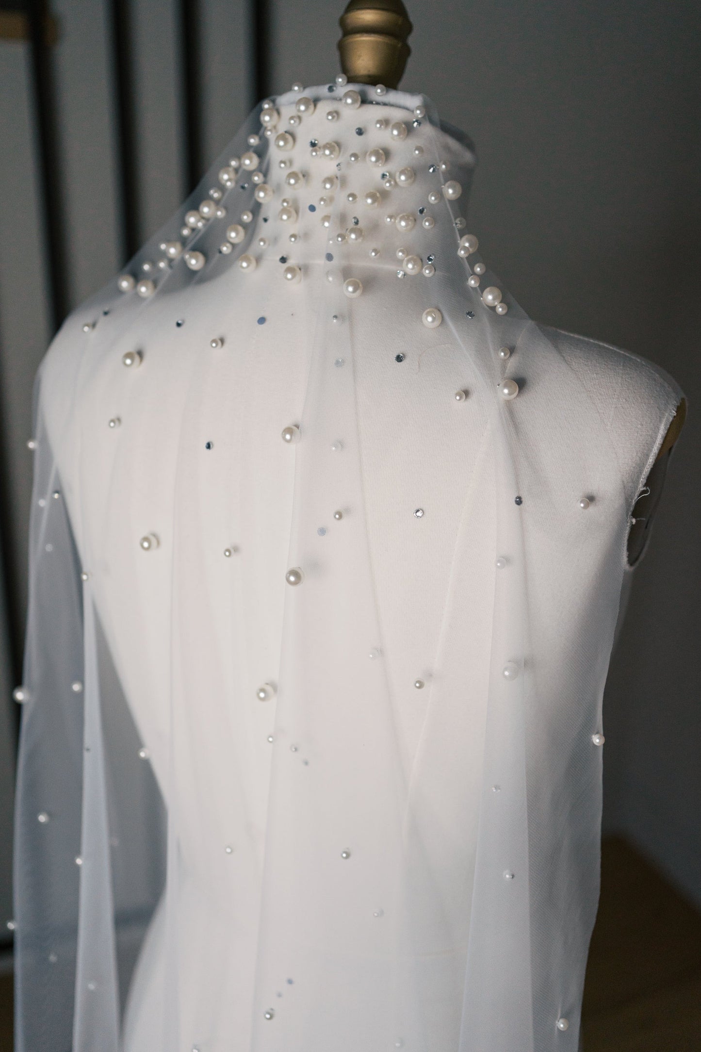Daisy Cascading Pearl & Rhinestone Veil with Comb