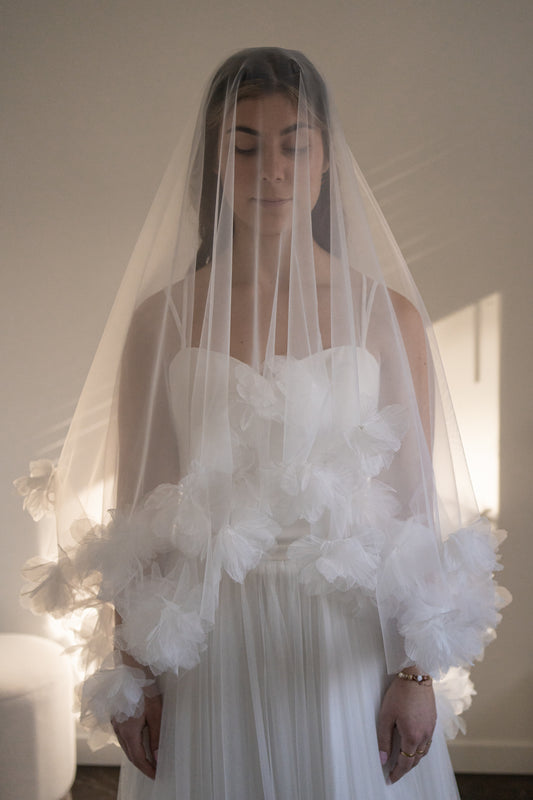 Genevieve Organza Flower Drop Veil with Comb