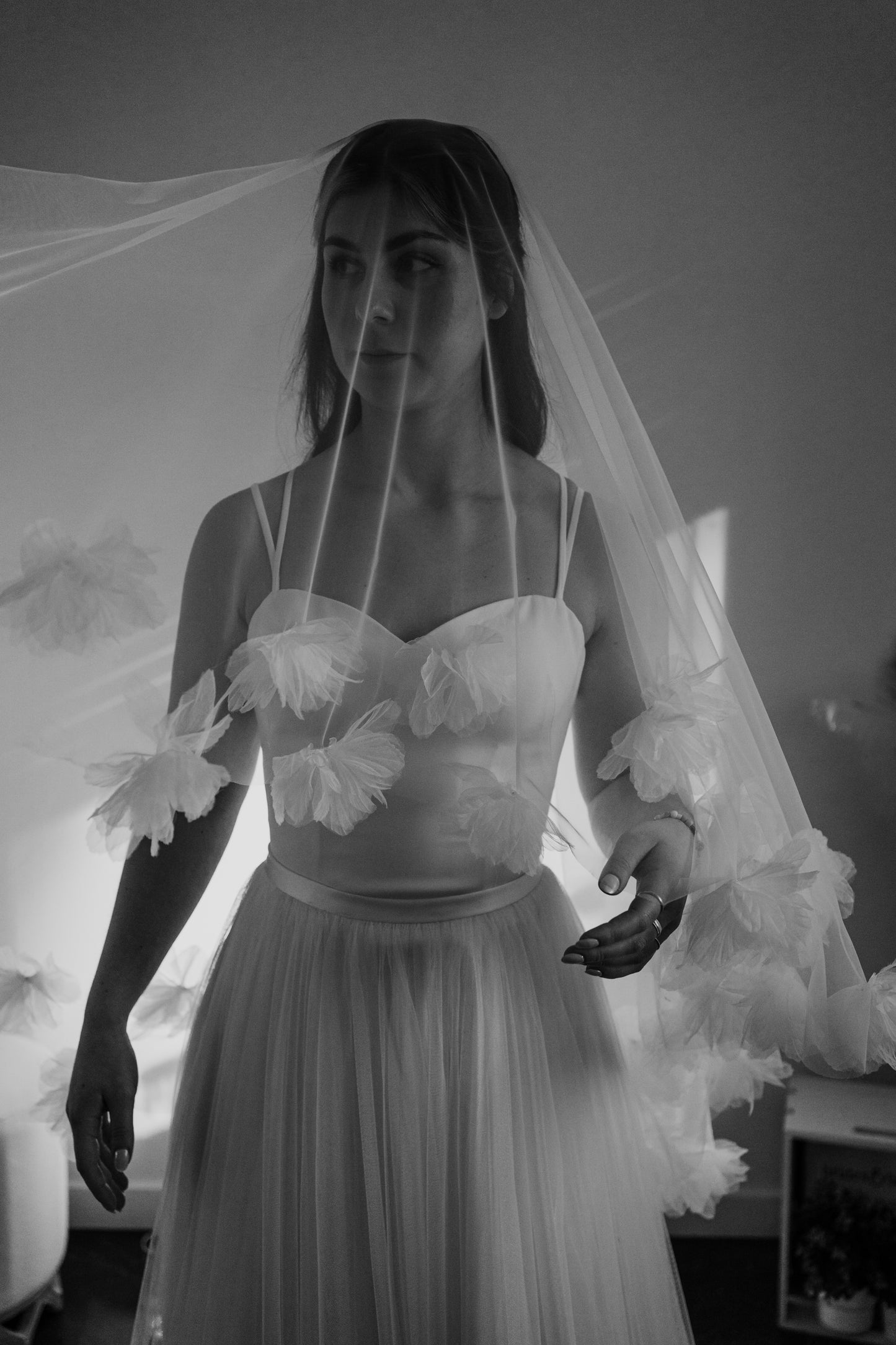 Genevieve Organza Flower Drop Veil with Comb
