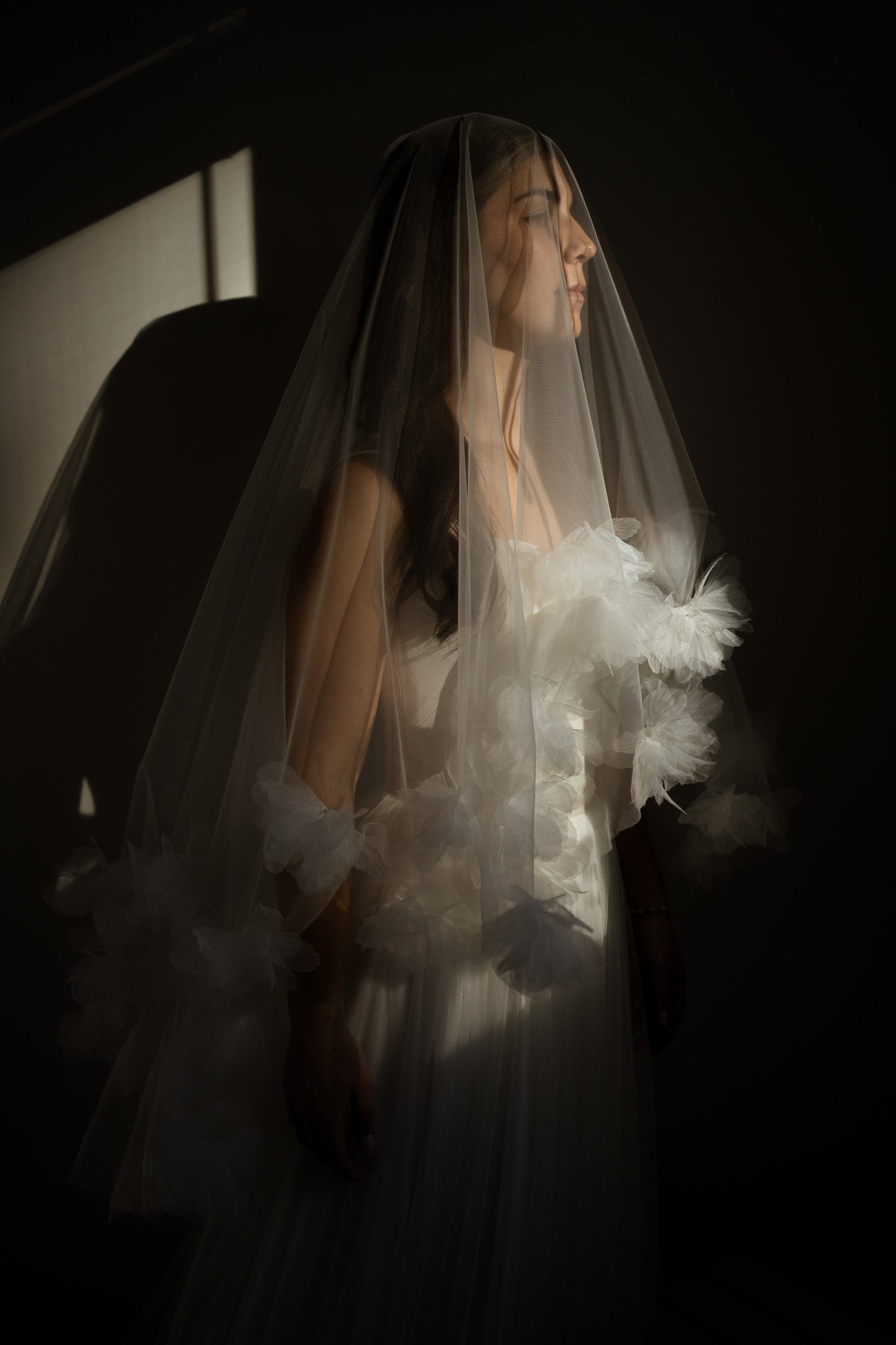 Genevieve Organza Flower Drop Veil with Comb