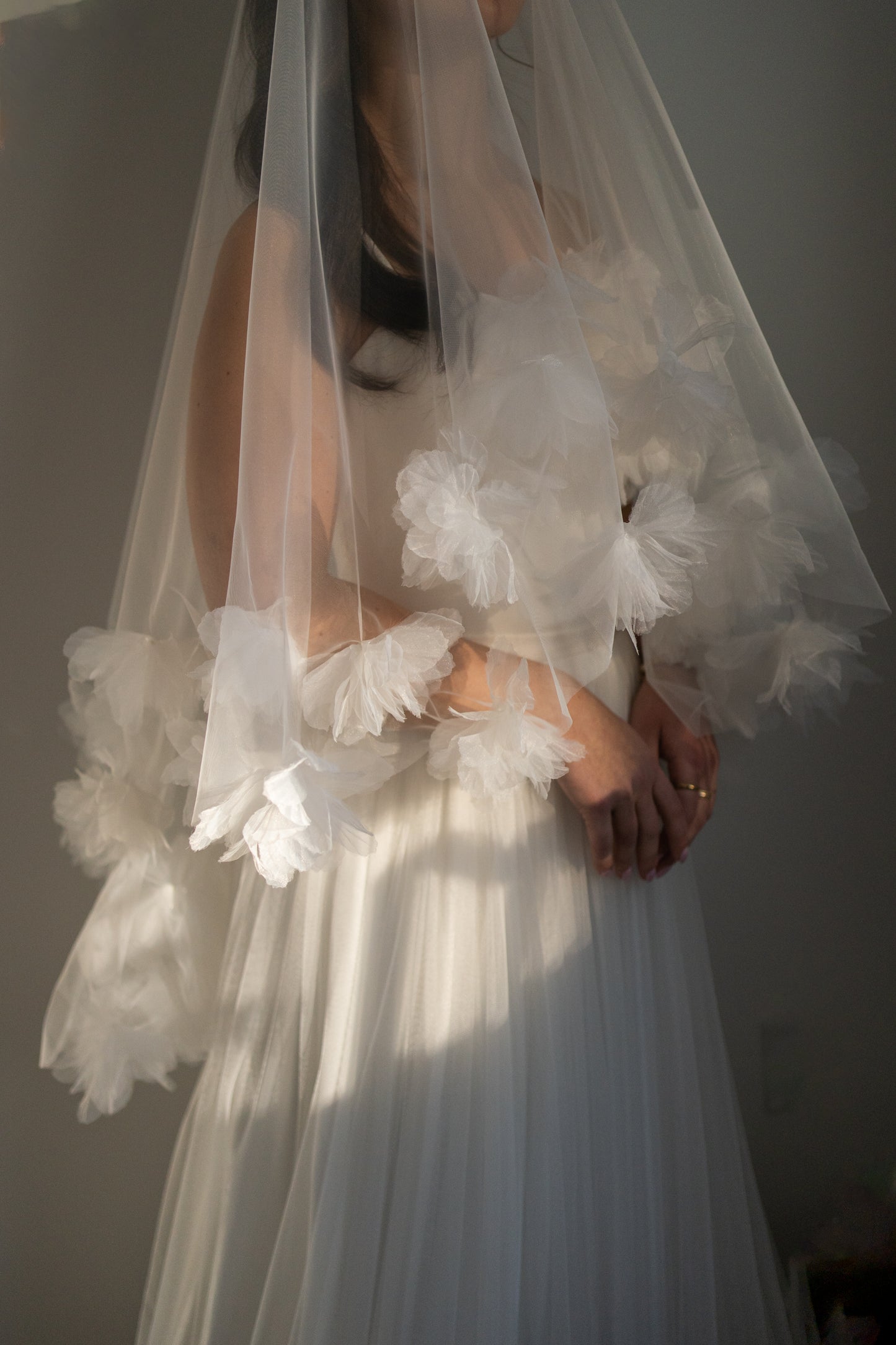 Genevieve Organza Flower Drop Veil with Comb
