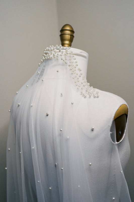 Theodora Pearl Collar Cathedral Length Veil with Comb