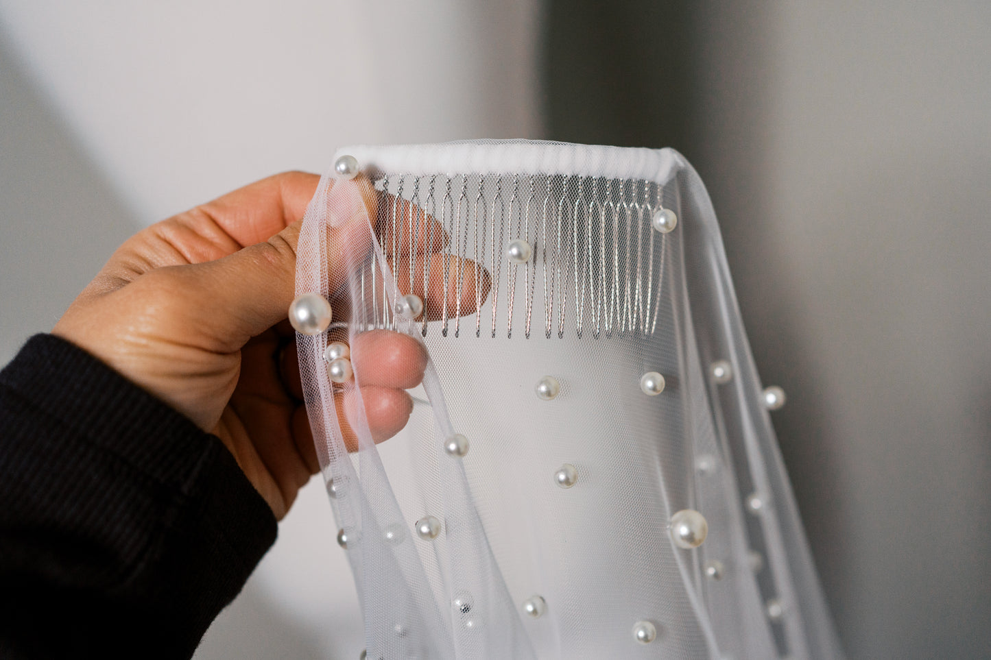 Zinnia Wide Edge Pearl Cathedral Length Veil with Comb