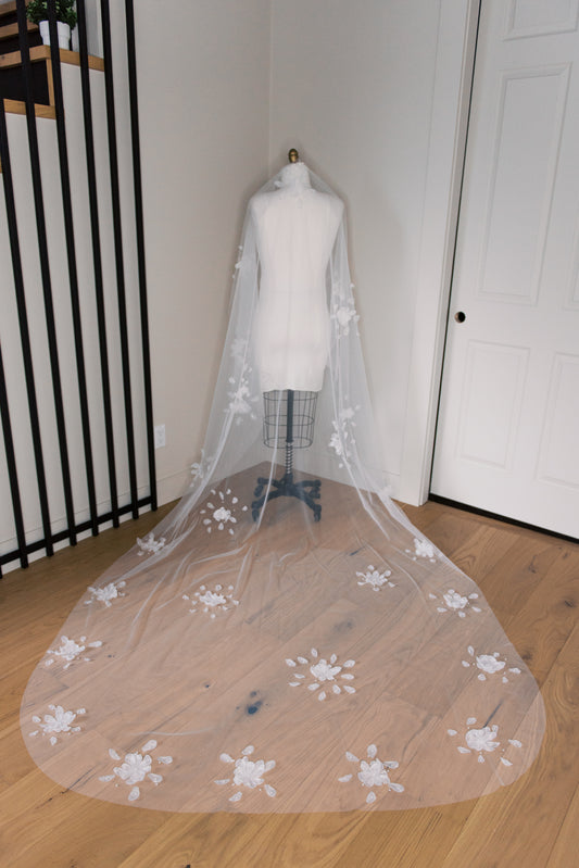Eleanor Flower Cathedral Length Veil with Comb