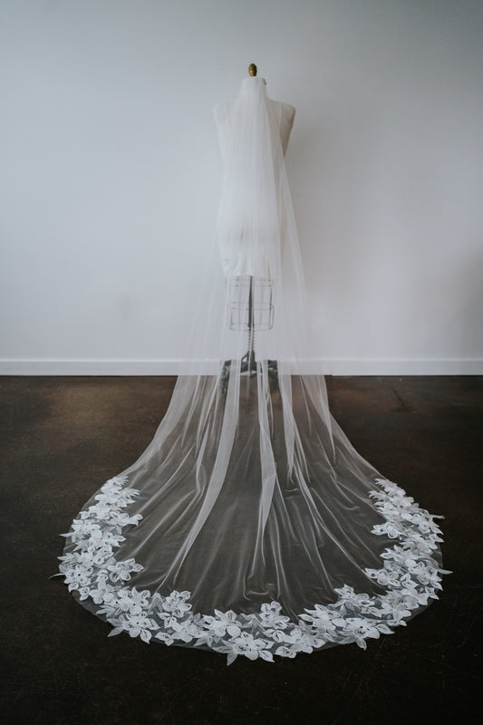 Renata Cathedral Length Lace Edge Veil with Comb