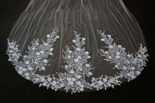 Wilhelmina Cathedral Length Lace Design Veil with Comb