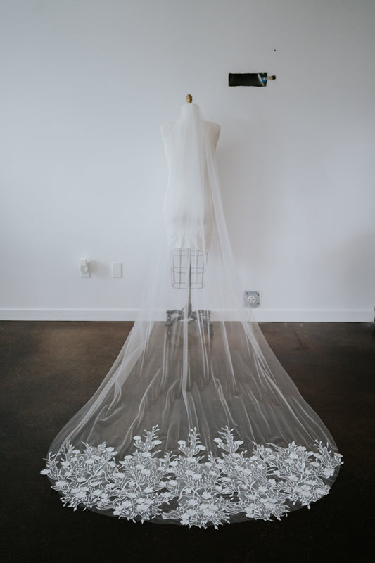 Emiliana Cathedral Length Bottom Lace Veil with Comb