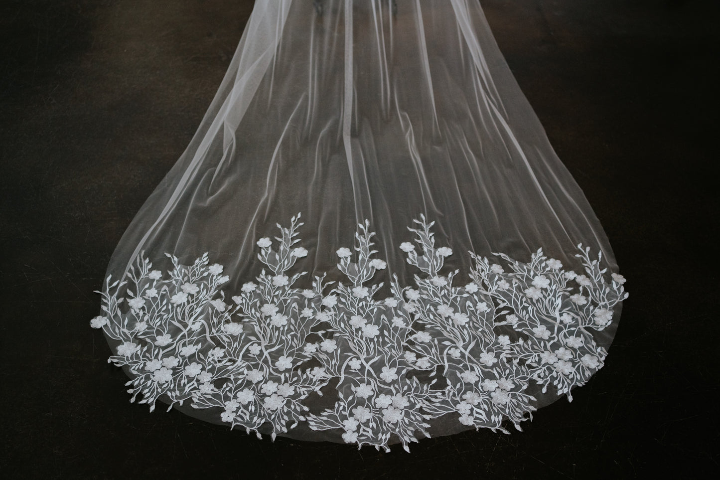 Emiliana Cathedral Length Bottom Lace Veil with Comb