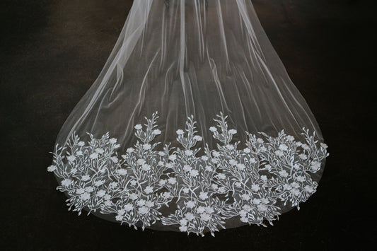 Emiliana Cathedral Length Bottom Lace Veil with Comb