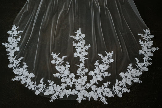Tessa Cathedral Length Floral Lace Design Veil with Comb