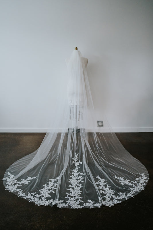 Astrid Cathedral Length Lace Veil with Comb