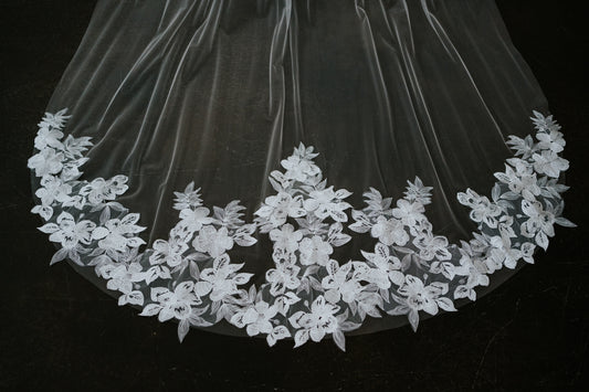 Beatrice Cathedral Length Bottom Lace Veil with Comb