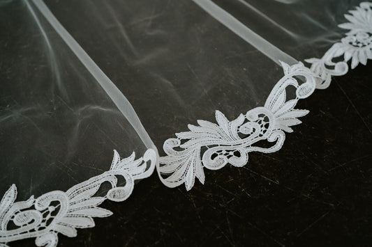 Antonia Cathedral Length Lace Edge Veil with Comb