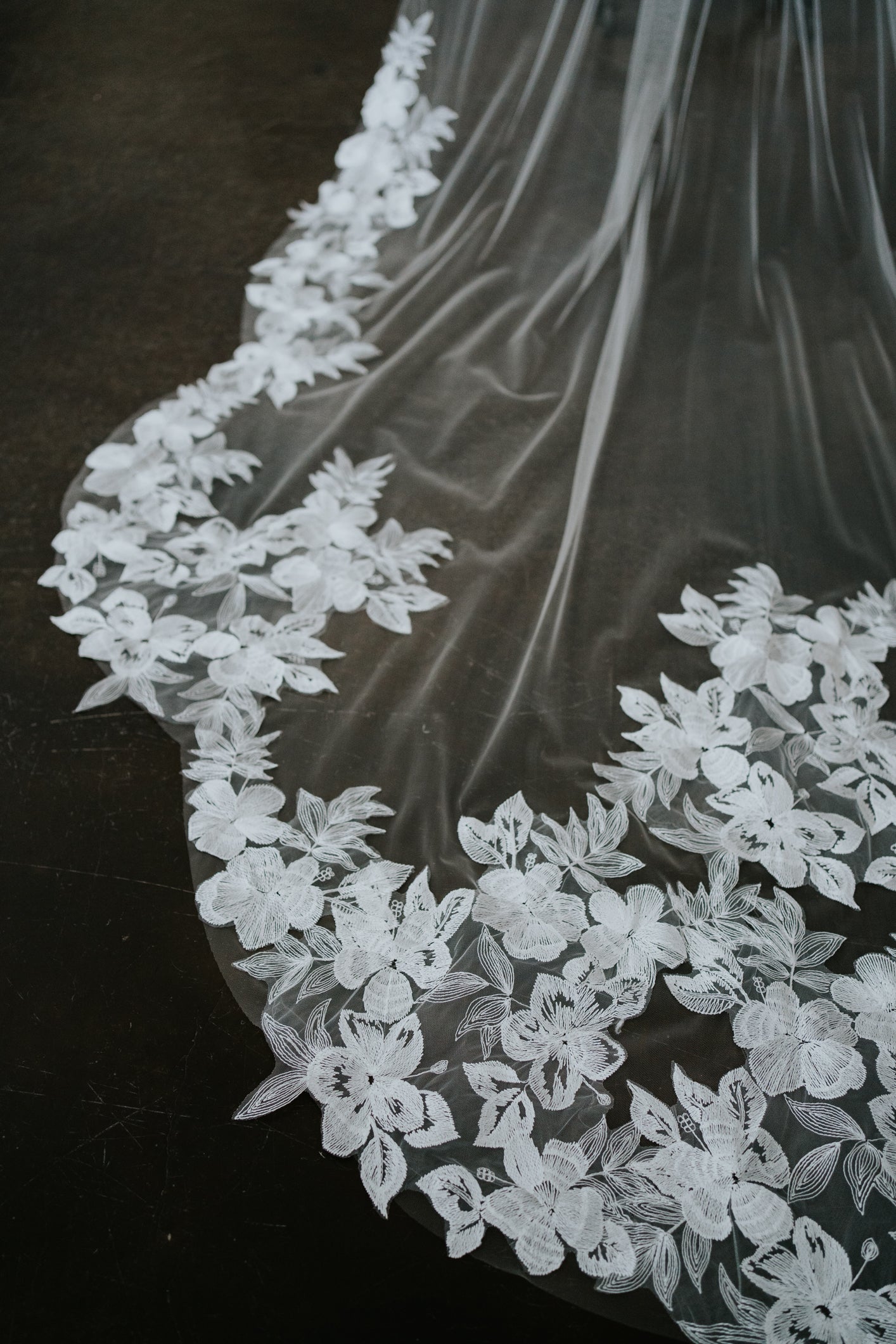 Sybil Cathedral Length Floral Lace Veil with Comb