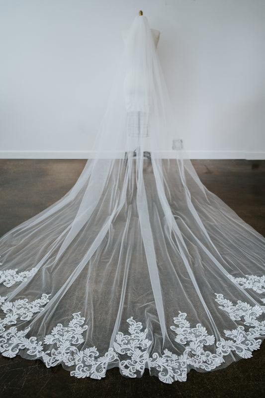 Ronan Cathedral Length Lace Veil with Comb