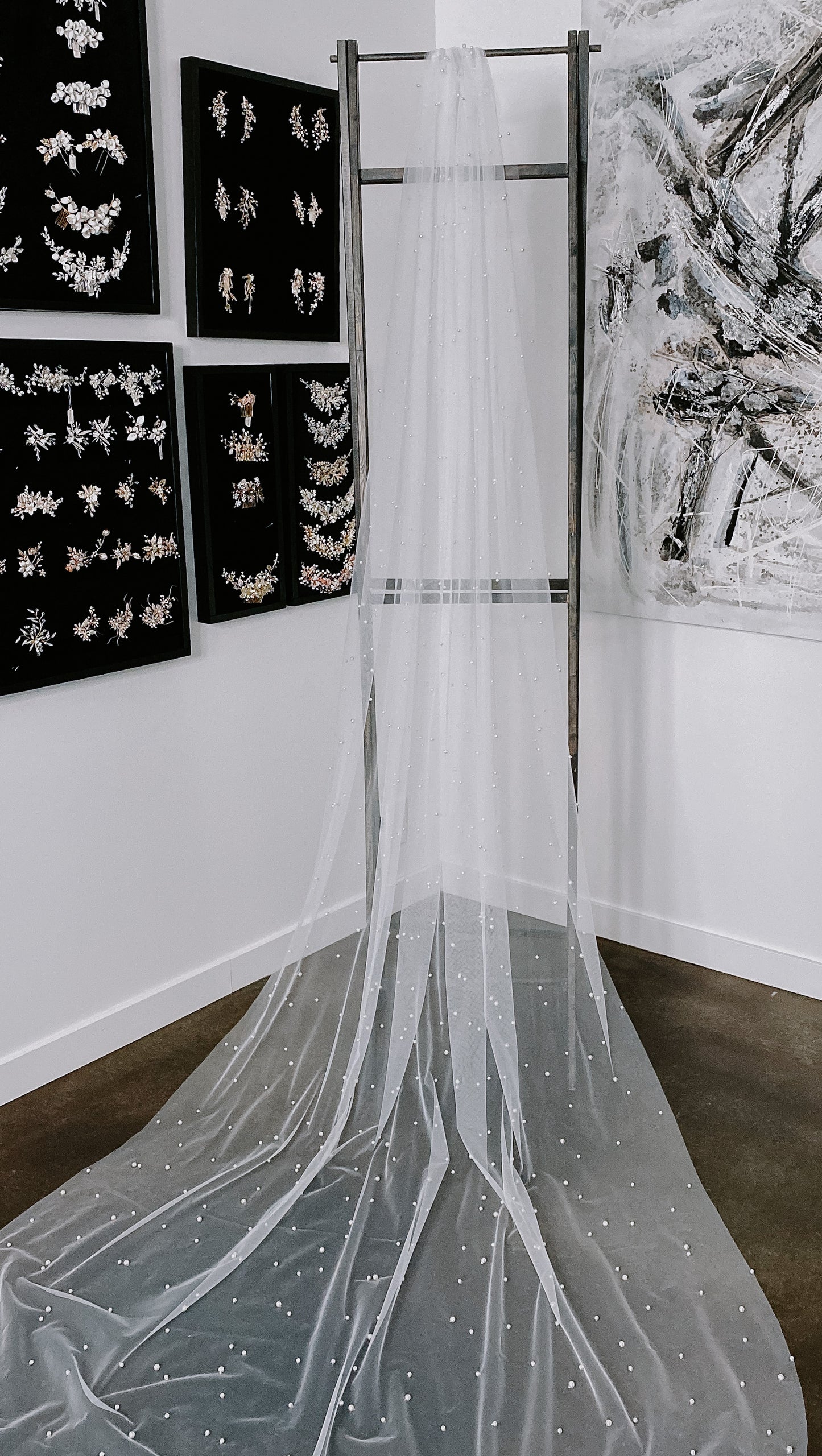 Frances Cathedral Length Pearl Studded Veil with Comb