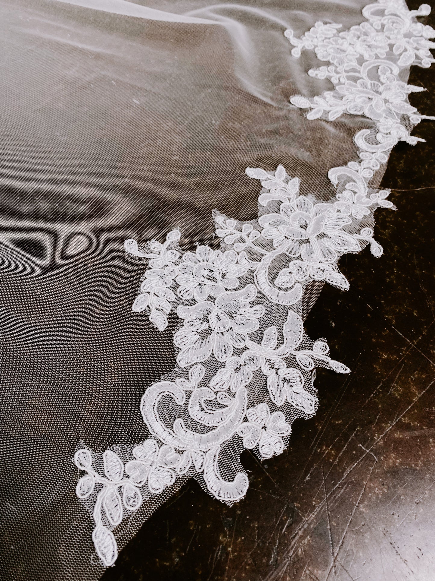 Edith Cathedral Length Lace Applique Veil with Comb