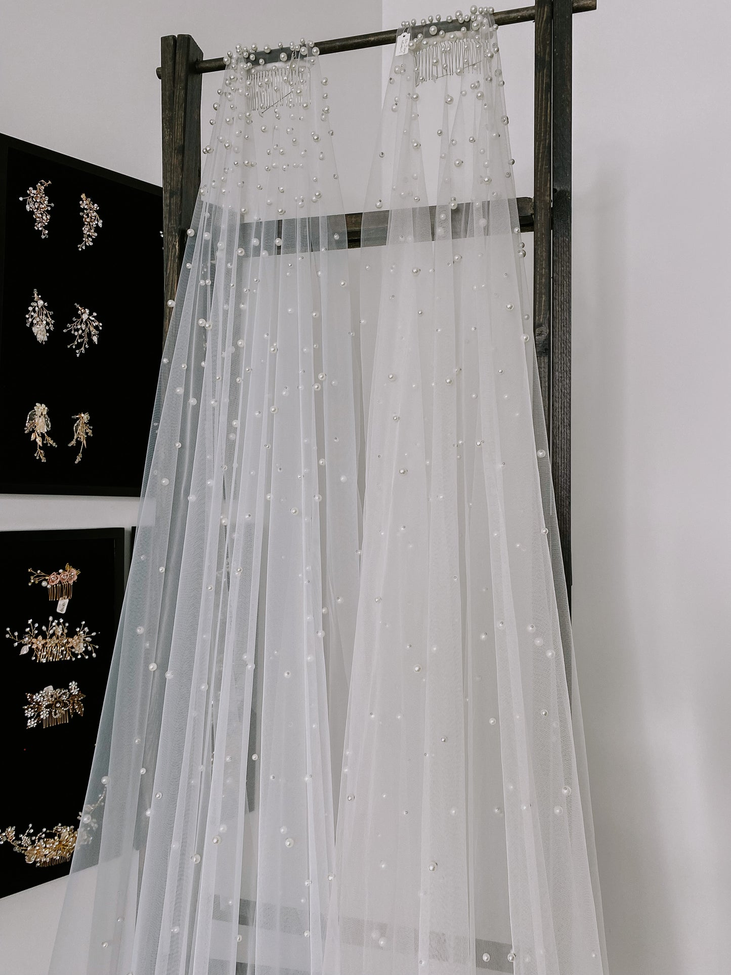 Hilton Cathedral Length Cascading Pearl Veil with Comb