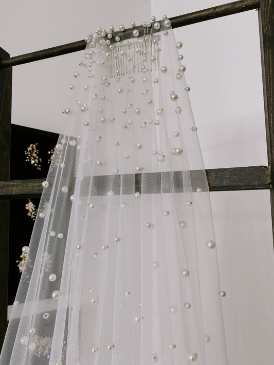 Hilton Cathedral Length Cascading Pearl Veil with Comb