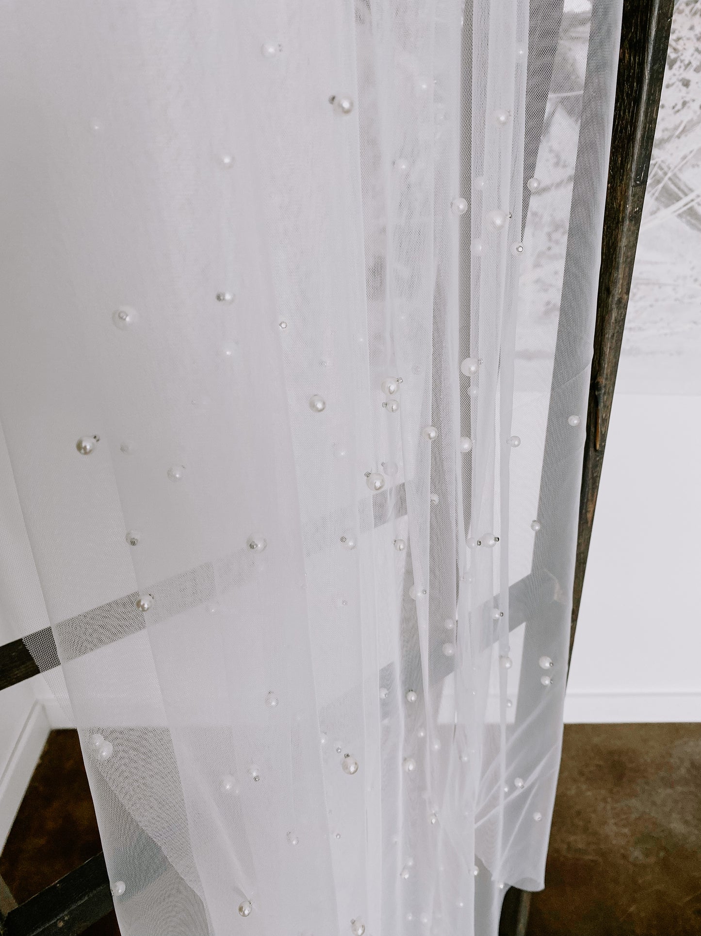 Frances Cathedral Length Pearl Studded Veil with Comb