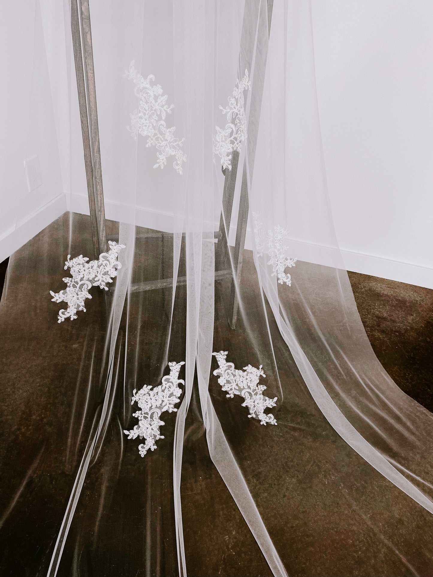 Edith Cathedral Length Lace Applique Veil with Comb