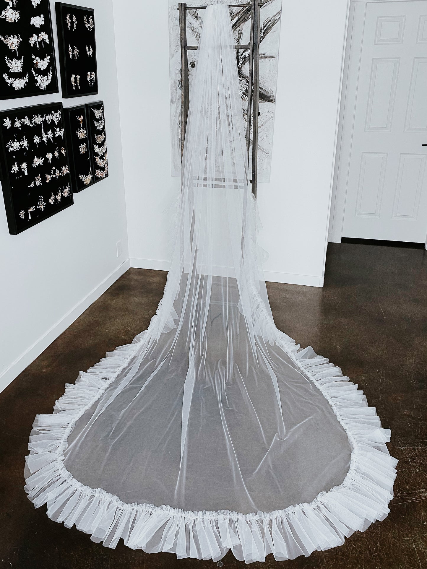 Diana Cathedral Length Ruffle Edge Veil with Comb