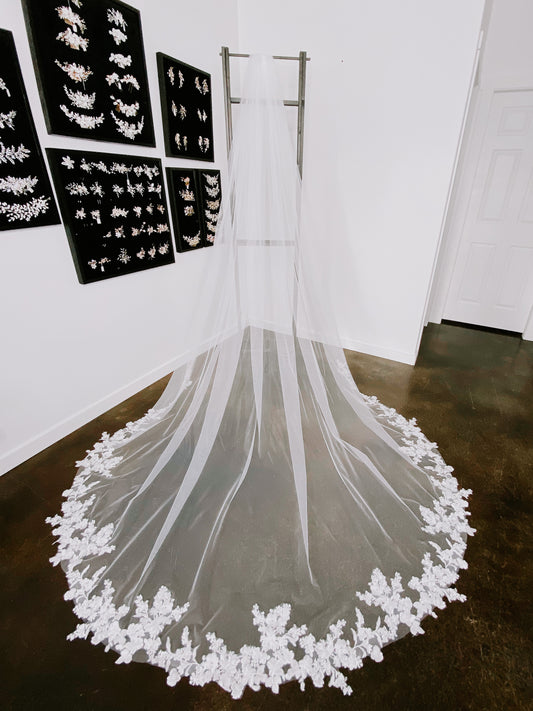 Clementine Cathedral Length Lace Edge Design with Comb