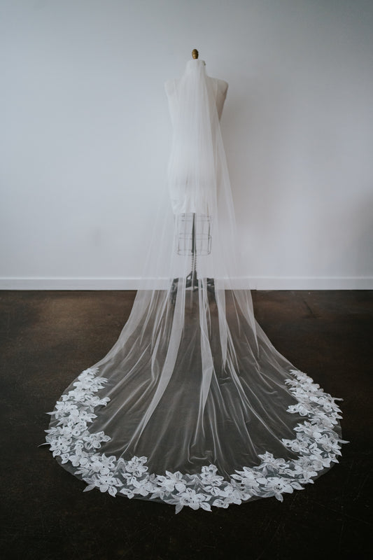 Cathedral Length Lace Edge Veil with Comb