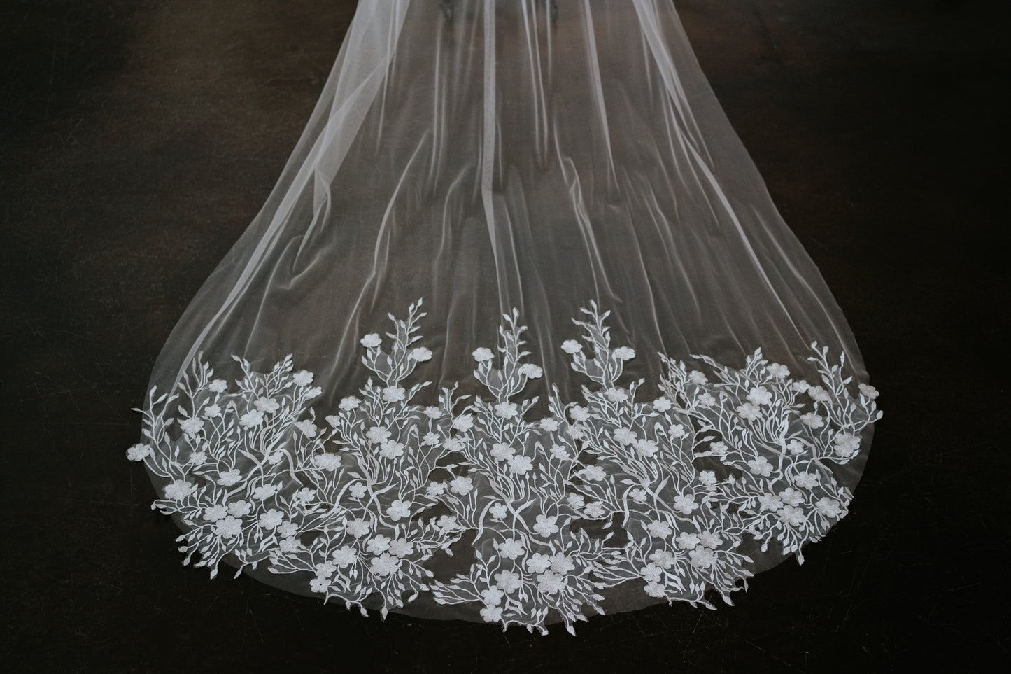 Cathedral Length Bottom Lace Veil with Comb