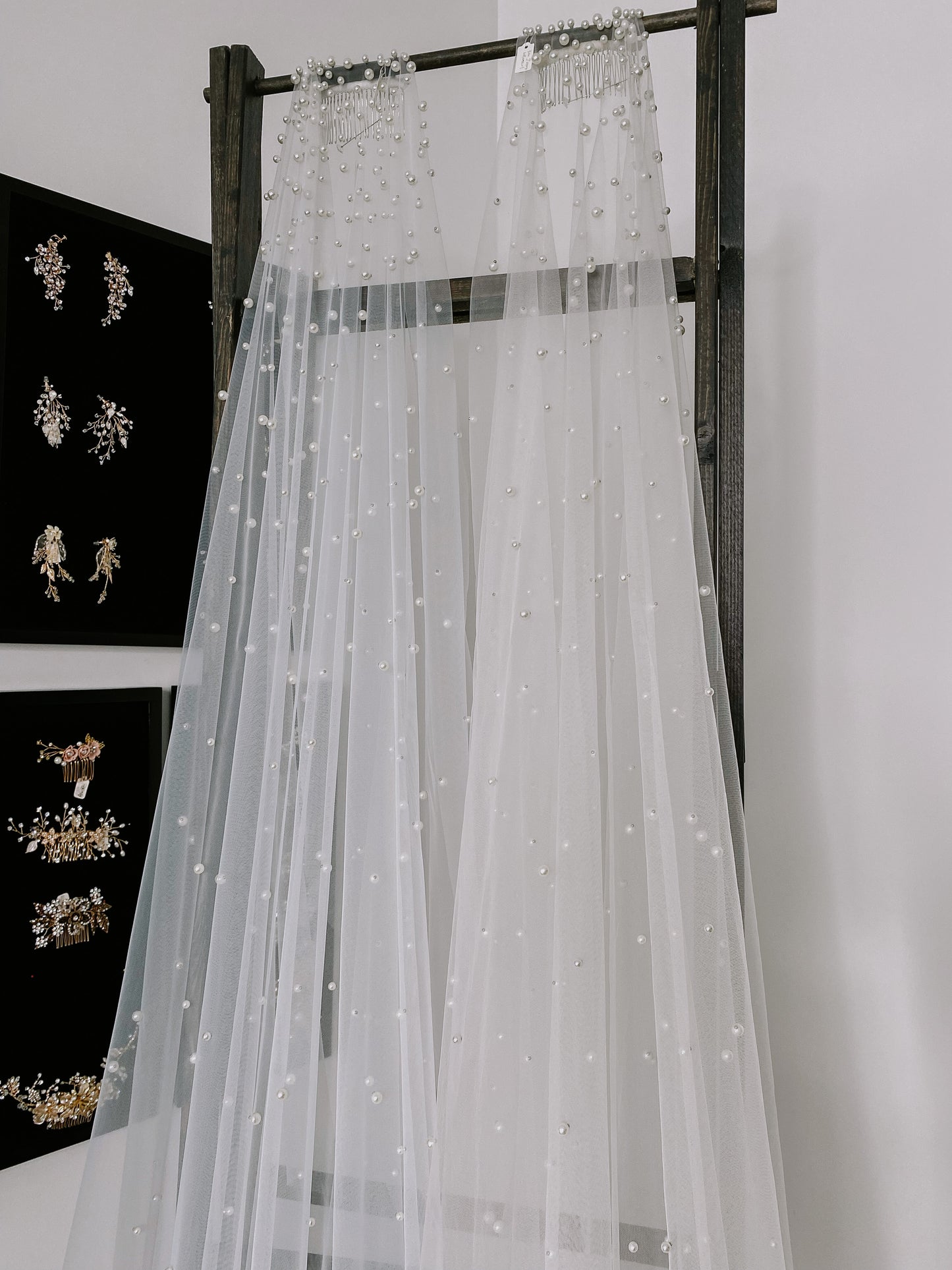 Cathedral Length Cascading Pearl Veil with Comb