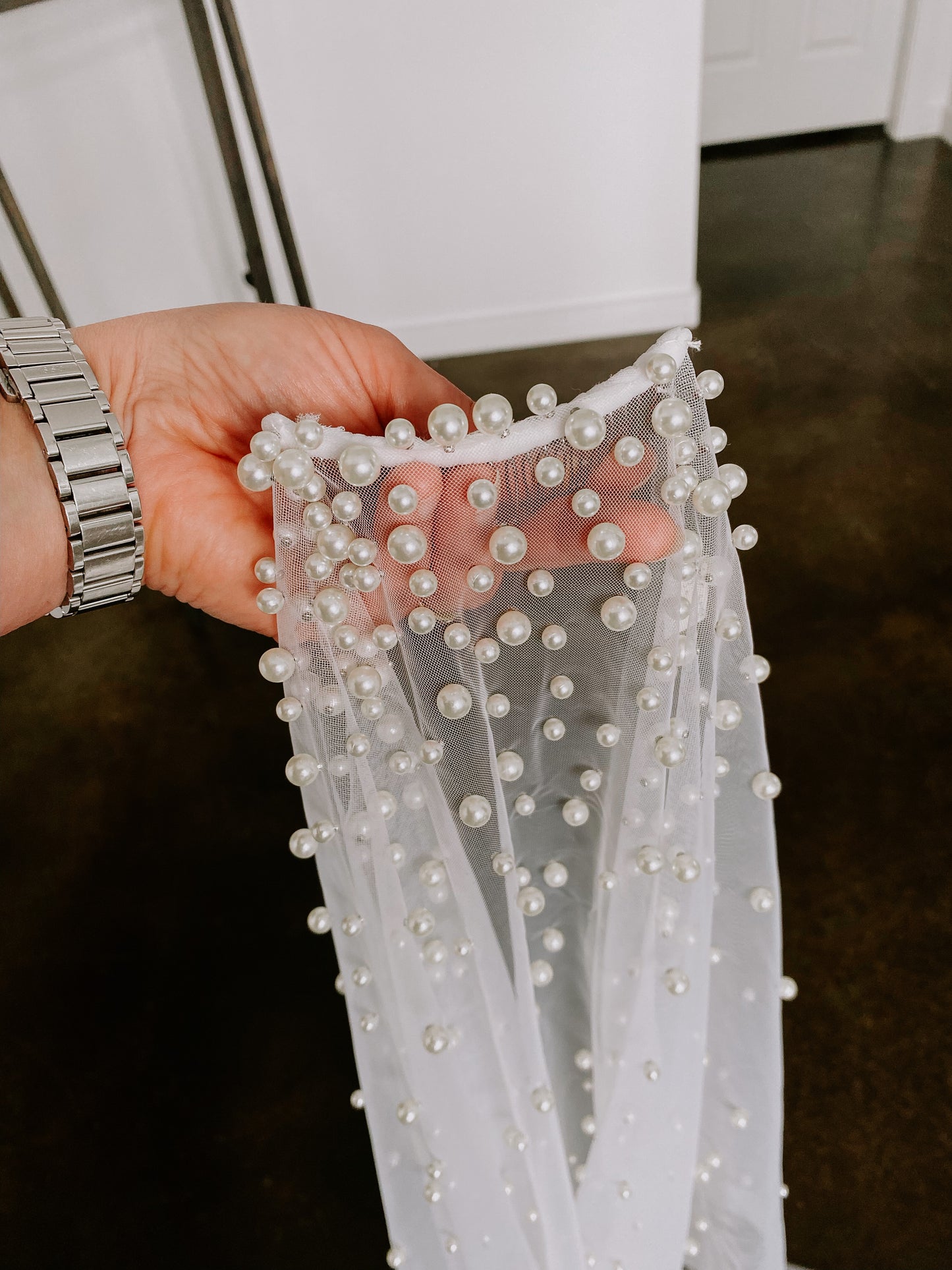 Cathedral Length Cascading Pearl Veil with Comb